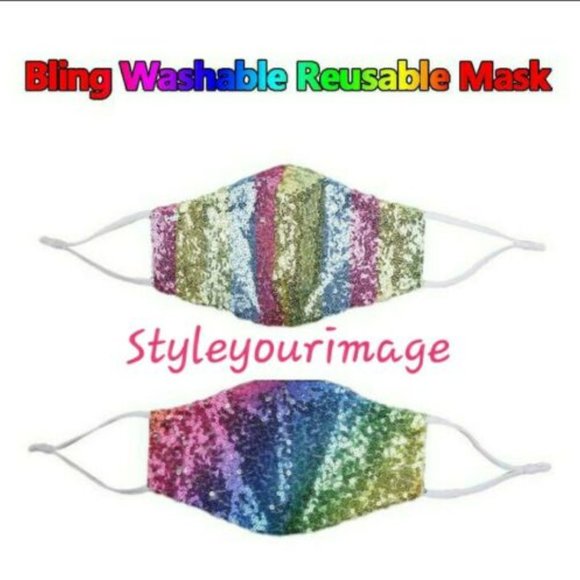 Kids Sequin Face Mask (Shiny Sparkly Washable/ Reusable) With Filter Pockets - Picture 5 of 12